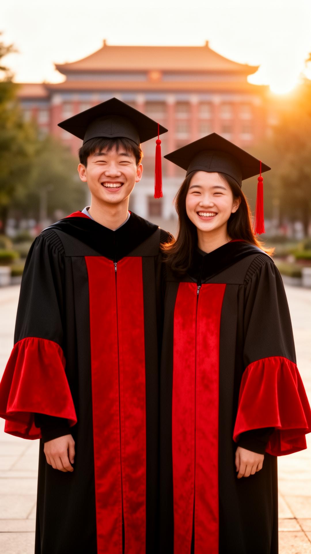 毕业照定格于黄昏